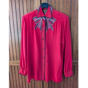 Vintage Bob Mackie Wearable Art Western Shirt Embroidered Red Blouse M
